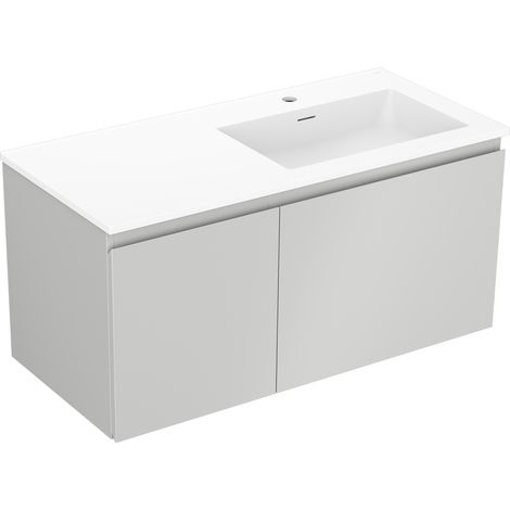Mexen Orio meuble de salle de bains 100 cm avec lavabo Otis à droite, 1S, 1D, gris mat/blanc mat - 91A13-10047-3-BBFF62-W18P01 (1/5)