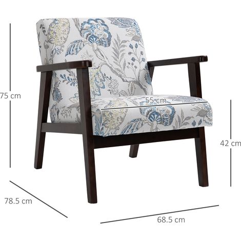 Fauteuil rembourré pour le salon, avec accoudoirs en bois et tissu respirant, idéal pour la maison ou le bureau, motif floral, 68,5 x 78,5 x 75 cm (1/5)