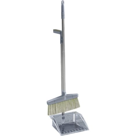 Broom Dustpan Set Cleaning Tool Dust Pan Long Handle Broom Brush Kit for Home Bedroom Gray