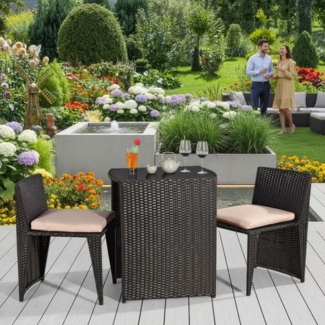 Melko Gartenmöbel 3er Set Schwarz Poly Rattan Sitzgarnitur Gartenbar Rattanbar 