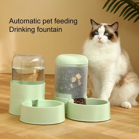 Distributeur Automatique Nourriture Eau - Compartiments Séparés - Capacité Élevée - Base Antidérapante - Pour Chien Chat - 24 x 17 x 30 cm (1/5)
