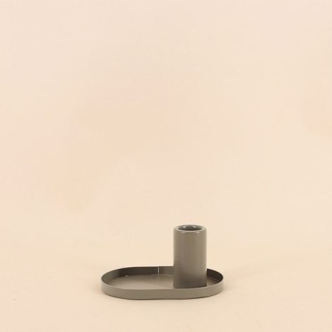 Bougeoir en métal kaki base ovale 12x6cm