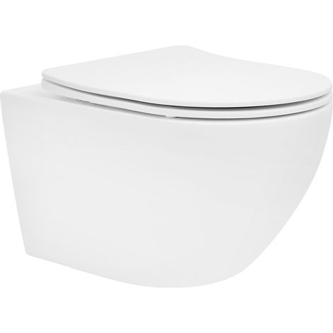 ECD Germany WC Sospeso a Muro senza Bordo Lungo 52 cm Bianco Opaco Nano Rivestimento Vaso Sospeso a Parete Sedile Estraibile Duroplast Chiusura Ammortizzata Toilette Sanitari Bagno con Effetto Loto (1/5)