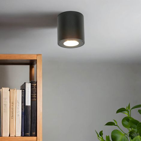 Deckenleuchte Aluminium Glas rund Ø 8 cm Aufputz IP54 Schwarz GU10 Spot Lampe Decke