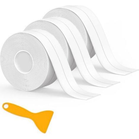 3 Pièces Rouleau Joint Silicone Blanc Salle De Bain, Ruban Adhésif Blanc Cuisine Ruban D'Étanchéité, Anti-Fuite Adapté À De Salle De Bains, Toilettes,Nombreuses Occasions (320 3,8Cm)