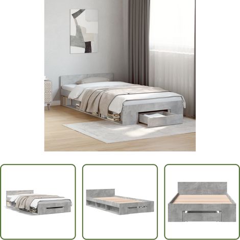 Cadre de lit -  Cadre de lit avec tiroir sans matelas gris béton 90x200 cm (1/5)