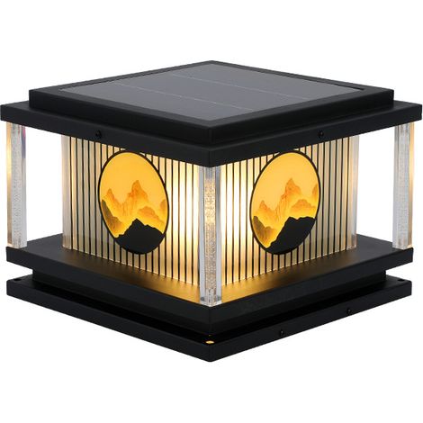Lampe solaire pour pilier 30 cm, chapeau de poteau solaire LED 10 W IP65 en acier inoxydable et verre trempé, éclairage extérieur pour portail, clôture, jardin et villa, pour piliers de 40 à 50 cm (1/5)