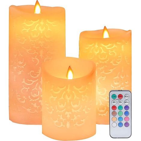 Bougies sans flamme à motif creux, lot de 3 bougies LED, avec télécommande et minuterie de 4 et 8 heures (1/5)