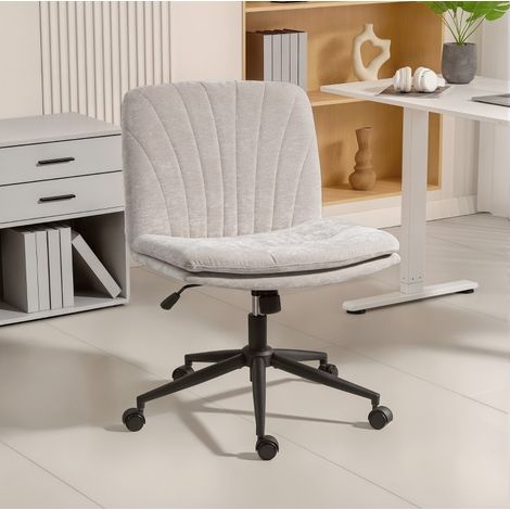 Chaise de bureau 62x67x83 cm en chenille beige, relevable et pivotante pour bureau FloraGrace (1/5)