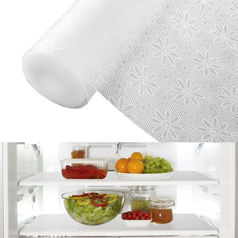 Tapis de Réfrigérateur Lavable, 30×300cm Tapis de Frigo Réutilisable Tapis de Tiroir Antidérapant Tapis de Refrigerateur Antibactérien EVA pour Cuisine Réfrigérateur et Armoire (Fleurs) (1/5)