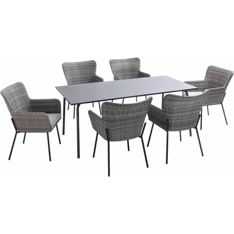 Ensemble table de terrasse et 6 chaises avec accoudoirs en résine - Palavas