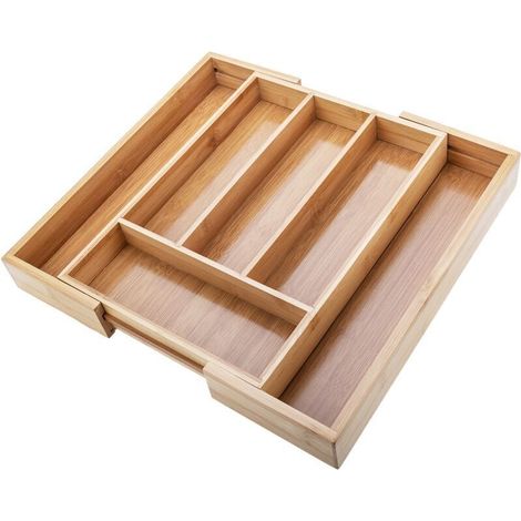 Range-Couverts organiseur de Tiroir de Cuisine en bois HxlxP : 5 x 39 x 36 cm Extensible en bambou (1/4)