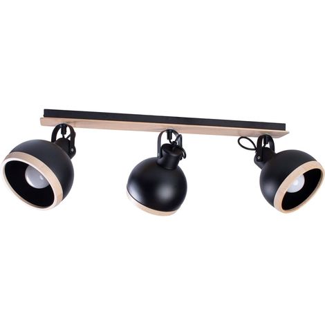 Plafonnier Milagro Oval noir bois clair 3xE27 65 cm (1/5)
