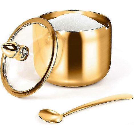 Sugar Container with Lid and Spoon for Coffee Bar Station Accessories Kitchen Storage for Salt, Cand (1/5)