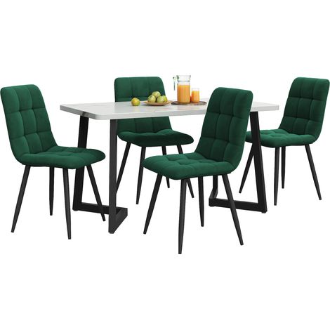 Set tavolo 117 cm e 4 sedie in velluto verde, set da pranzo rettangolare (1/5)