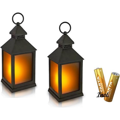Set of 2 Lanterns, Flickering Effect, Frosted Glass, Indoor/Outdoor, Garden/Balcony (1/5)