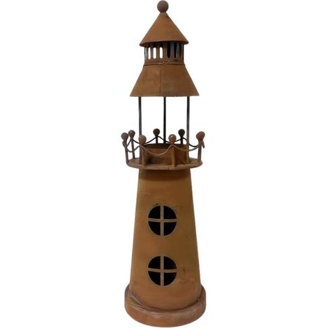 Portavelas metálicos con forma de faro, de estilo artístico y acabado envejecido. (1/5)