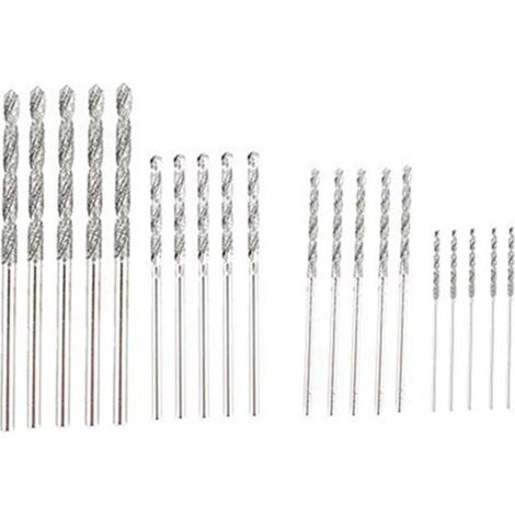 Ensemble de 20 Forets Diamantés 4 Tailles 1 1.5 2 2.5 mm pour Perçage Verre Coquillages Pierres Précieuses (1/4)