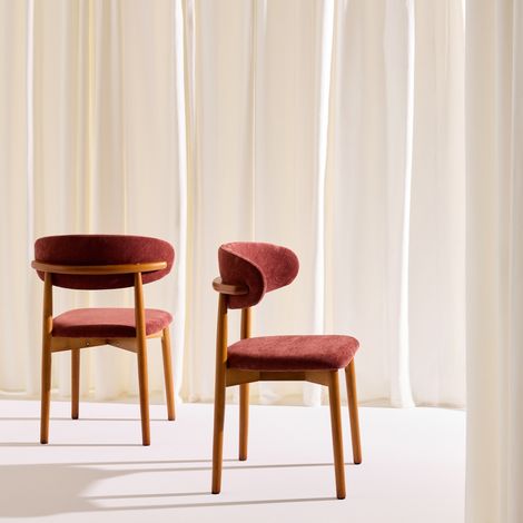 Lot de 2 chaises bois d'hévéa noyer et tissu chenille - Paola Noyer / Bordeaux