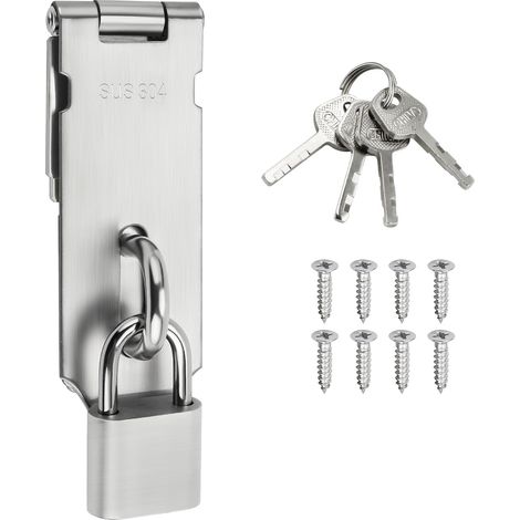 180 Degrés Verrou Porte Interieure avec Cadenas Loquet Porte Exterieur, Verrou Portail Coulissante Serrure Volet pour Fenêtre, Placard et Jardin, Noir Mat en Acier Inoxydable, EMST009-B (1/5)