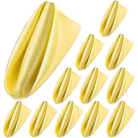 Lot de 12 serviettes de table carrées en satin jaune de 50 cm de côté, avec pochette. (1/5)