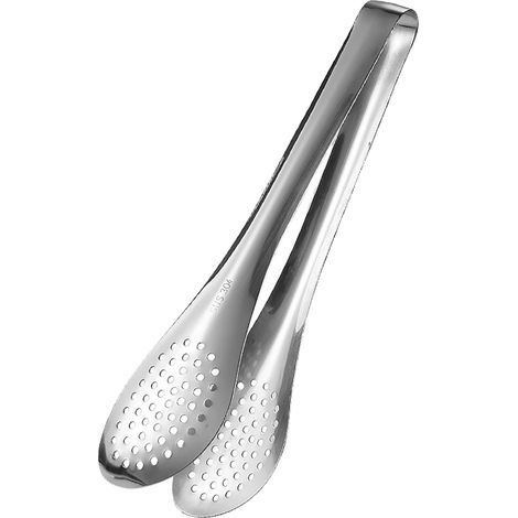 Pinces alimentaires en acier inoxydable, polyvalentes, avec une prise en main sûre et une largeur réglable, idéales pour le service en cuisine, à la maison ou en boulangerie. (1/5)