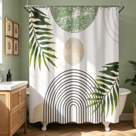 Rideau de douche, 240 x 200 cm, style bohème, ourlet lesté, anti-moisissure, imperméable, lavable, en polyester, avec 16 œillets et anneaux de rideau de douche, pour salle de bain, baignoire (1/5)