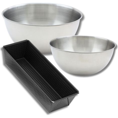 Lot de pâtisserie avec 1 Moule à Cake 30,5 cm, 1 spatule Zenker et 2 bols à mixer en inox Fackelmann (1/5)