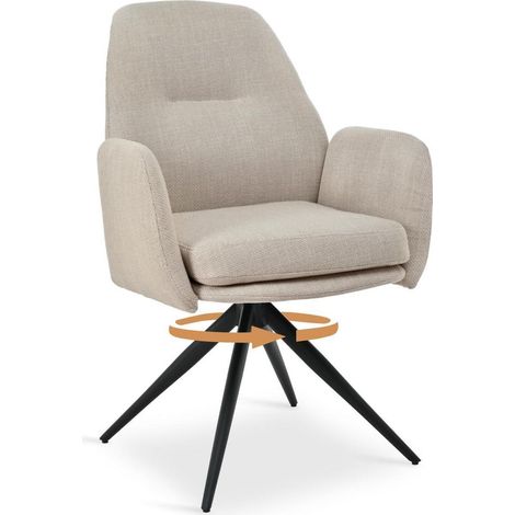 Drehbarer Esszimmerstuhl mit Armlehnen, Beige, 360° Drehstuhl, Leinen, Hohe Rückenlehne (1/5)