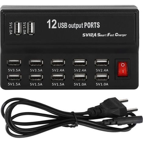 Station de Charge USB 12 Ports Rapide Universelle 100-240V avec Câble pour Appareils Multiples (1/4)
