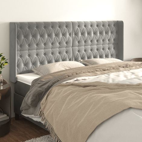 vidaXL Tête de lit avec oreilles Gris clair 183x16x118/128 cm Velours (1/5)