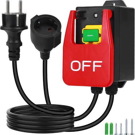 Interrupteur Monophasé 220V,Commutateur à Bouton Poussoir,Interrupteur de Sécurité avec Cordon d'alimentation 1.6m pour Une Coupure Rapide de l'alimentation (1/5)