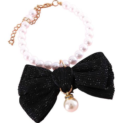 Adorable collar de perlas con lazo decorativo para mascotas delicadas. (1/5)