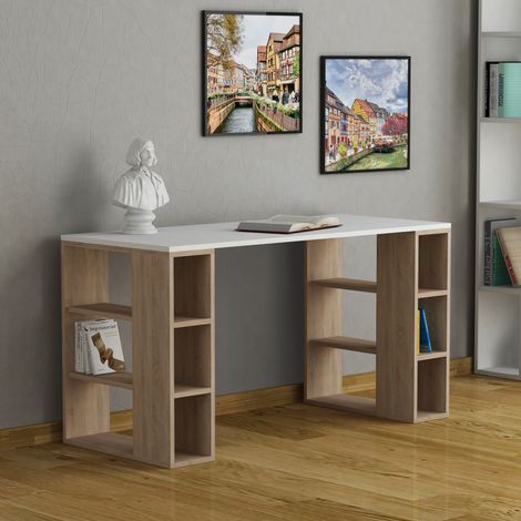 Decortie Colmar Modern Desk White Oak With Bookshelf Legs Width 140cm