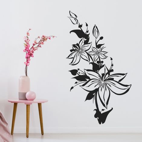 Sticker Mural - Composition florale - 57x110 cm - Noir (1/3)