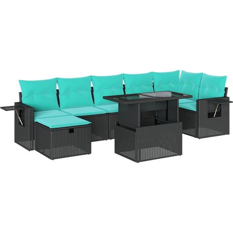8-teiliges Gartensofa-Set mit Kissen, schwarzes Polyrattan vidaXL (1/5)