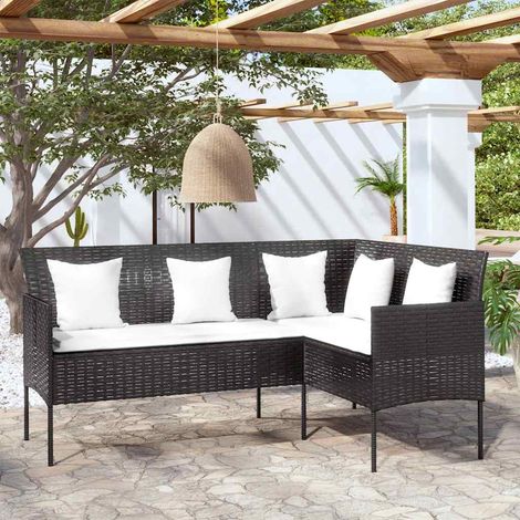 Canapé d'angle de jardin en L résine tressée avec coussins Noir et Blanc crème 161,5 x 113 x 80 cm - PANGIVO (1/5)