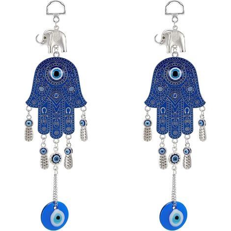 2 Pcs Turc Bleu Mauvais Œil Protection Charme avec Hamsa Main Amulette Tenture Murale Décoratif Charme Décor À La Maison pour Bonne Chance et Bénédictions (1/5)