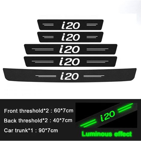 (5 pièces) Autocollants lumineux pour seuils de porte de voiture HYUNDAI I20,protection pour coffre arrière et pare-chocs,film anti-rayures et anti-éraflures pour pédales d'entrée de voiture (1/3)