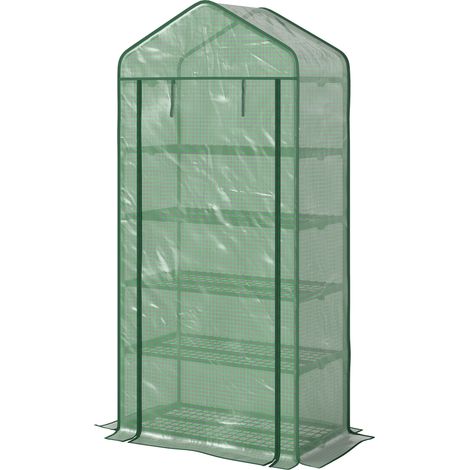 Gewächshaus mit 5 Ablagen, Rolltür und verstärkter Polyethylen-Abdeckung, 90 x 49 x 193 cm