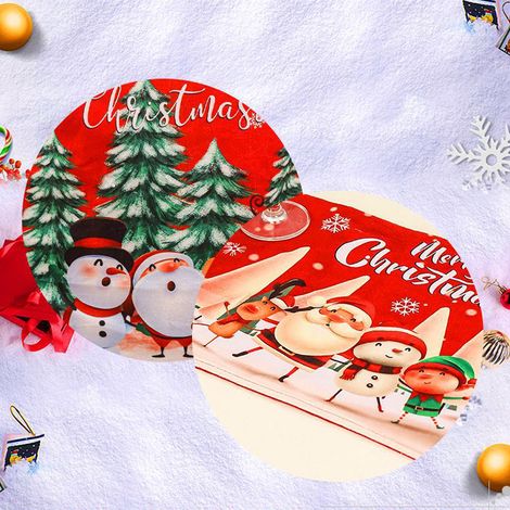 Lot de 2 sets de table imprimés Noël, sans visage, matelassés, isolants thermiques (sachet, 2 tapis) : 1 motif 4 personnages + 1 motif 3 personnages. (1/5)