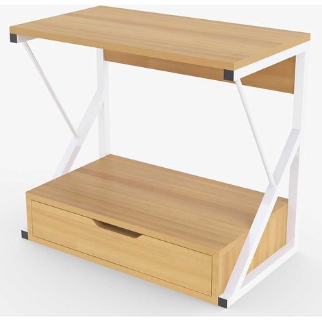 Scaffale Mensola Cucina Mobiletto Porta Microonde Cassetto Metallo Legno Beige (1/4)