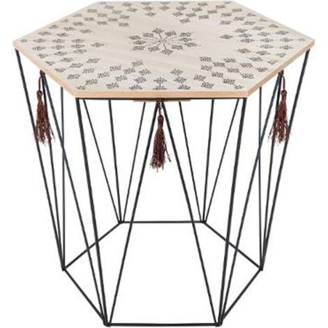 Table à Café Octogonale en Métal "Etnik" 40cm Noir (1/3)