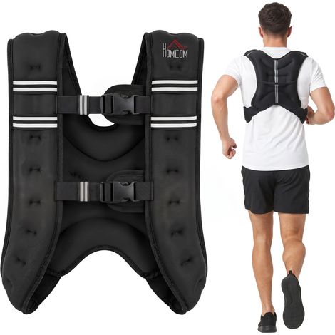 Gilet lesté - HOMCOM - 5 kg - pour homme et femme - avec poche de rangement - tissu Oxford, sable métallique, noir