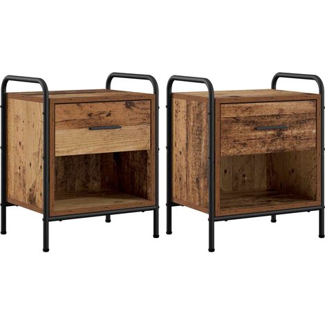 Table de chevet 2 pc Bois ancien 40 x 30 x 50 cm – meuble de chambre (1/5)