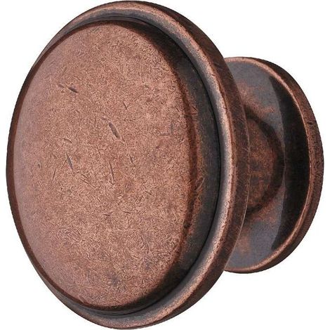 Pomello per mobili vintage rotondo in metallo, color rame, stile rustico antico, per ante di armadi, cassettiere o guardaroba. (1/3)