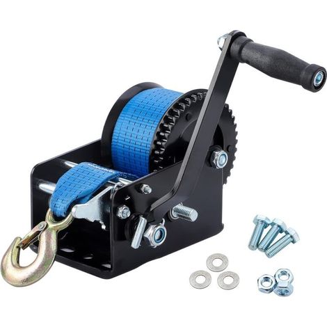 Treuil Manuel, , Treuil à Main 3000LBS (1365kg) avec 10m Bleu Polyester Cordon Treuil, Treuil à Corde Bidirectionnel Portable Remorque Voiture Bateau (1/4)