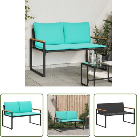 Banc de jardin - banc avec coussin Noir et turquoise 115 x 65 x 72 cm Rotin (1/5)