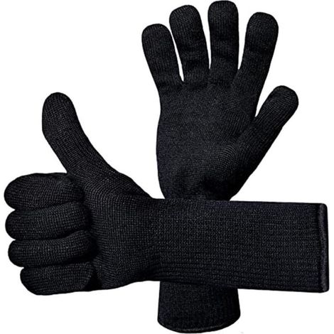 1 paire de gants de cuisine résistants à la chaleur jusqu'à 500 °C pour barbecue, gril, pâtisserie, cheminée, noir (1/4)