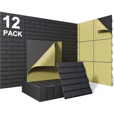 12pc 3D Panneau Le Studio Le Bureau Auto-adhésif, Mural, 3030cm, Acoustique, Pour La Maison, Réduction Du Bruit Coton Absorbant Le Son-Noir (1/5)
